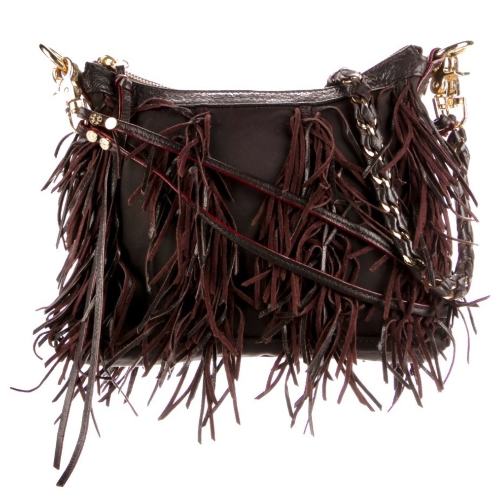 MZ Wallace Carla Night Fringe Leather And Nylon Bag Plum Purple - Picture 2 of 7